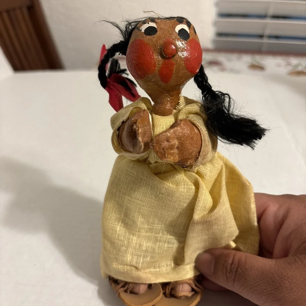 Native American Girl Doll Wearing Dress Braids Painted Face‎ Sandals Vintage